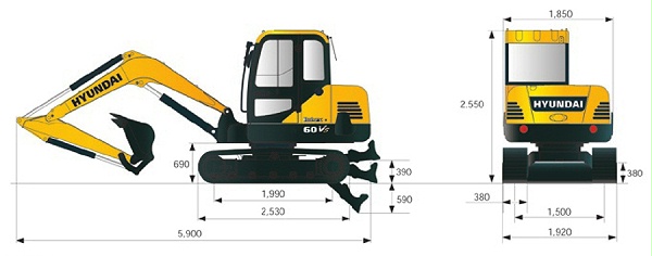 现代挖掘机R60VS外形尺寸